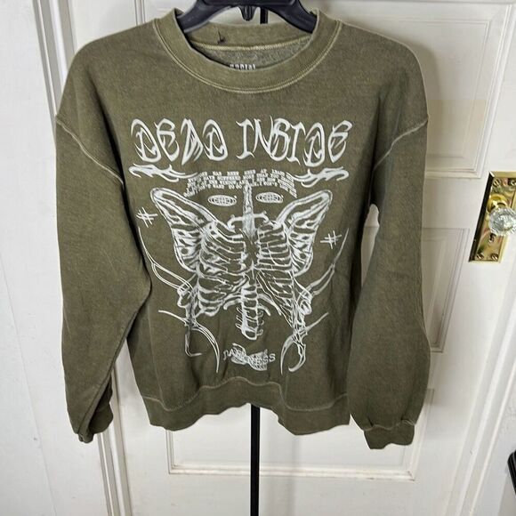 Hot Topic Social Collision Dead Inside Skeleton Sweatshirt Green Small - Picture 1 of 4